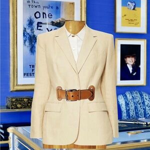 Hermes Beige Linen Belted Blazer with Tailored Fit
